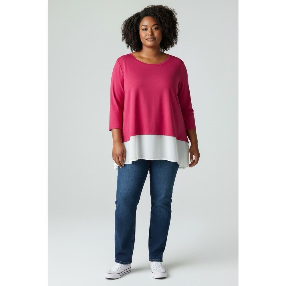 NWT Croft & Barrow 3/4 Sleeve Pink White Casual Top Size XXL Basic Causual